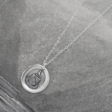 Load image into Gallery viewer,  I Love - Silver Wax Seal Necklace With Peace Dove Latin Motto Amo
