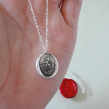Load image into Gallery viewer, By Courage Not Stratagem - Silver Wax Seal Necklace Rampant Lion Bravery
