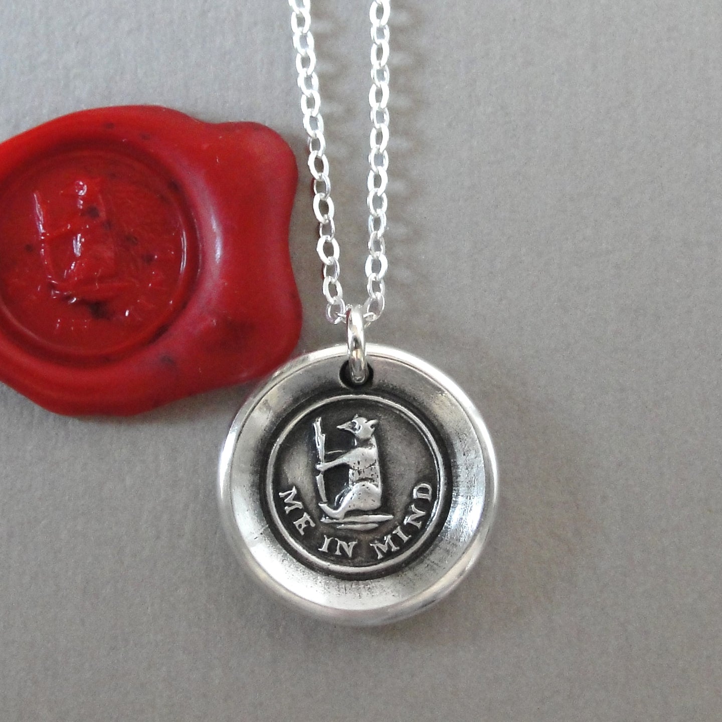Bear Me In Mind - Wax Seal Necklace - Antique Silver Jewelry
