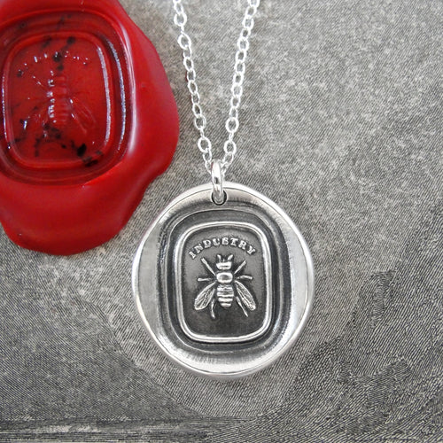 Honey Bee Silver Wax Seal Necklace - Industrious Honeybee Wax Seal Jewelry