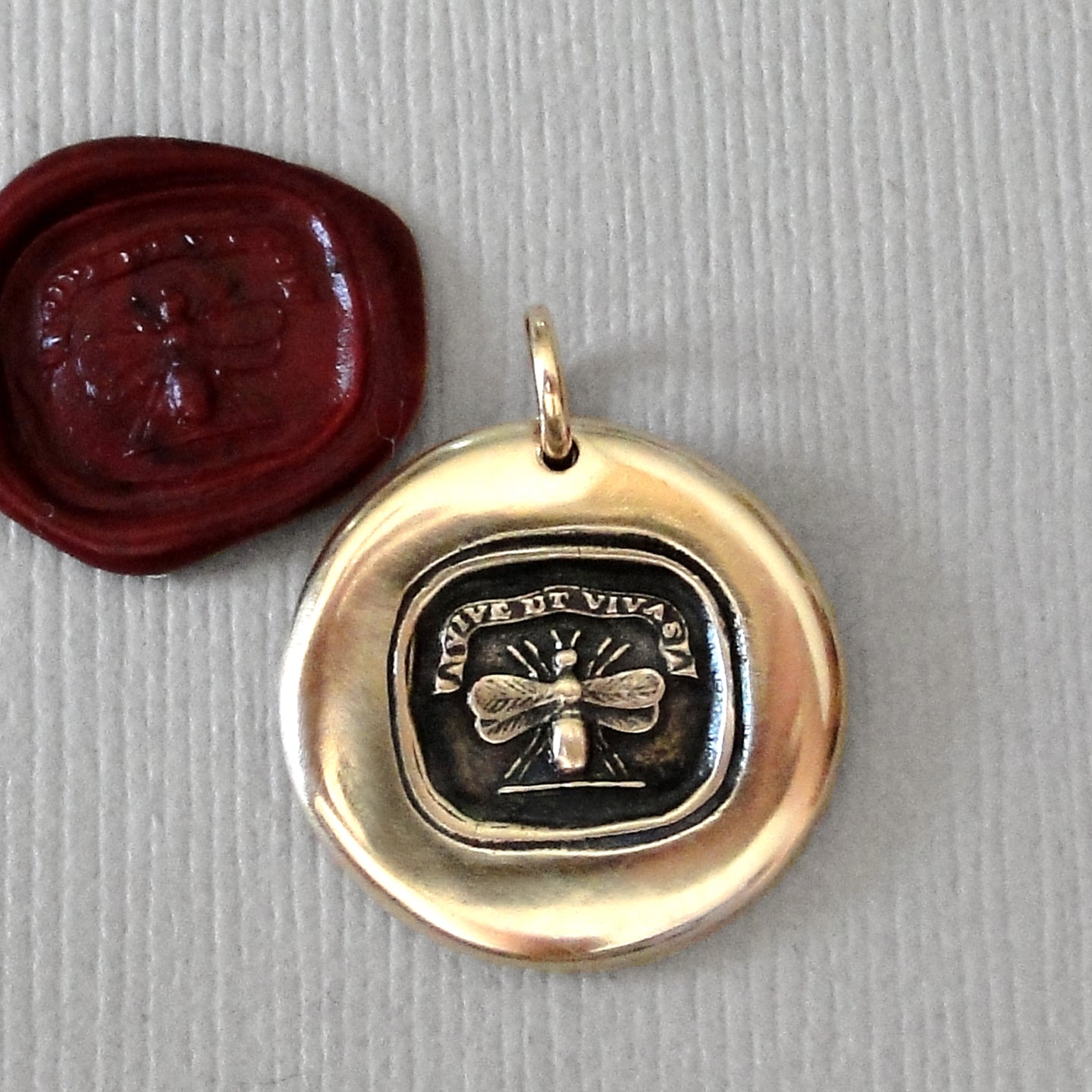 Bee Wax Seal Pendant - Live Life To The Fullest - antique wax seal charm jewelry with Latin motto