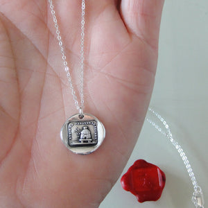Secrets - Silver Wax Seal Necklace with Beehive - Honey Bee antique wax seal charm jewelry