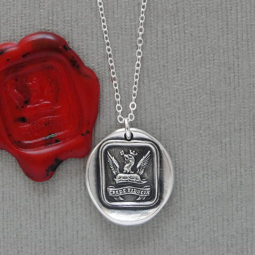 Believe In Yourself - Wax Seal Necklace Motivational Antique Silver Jewelry