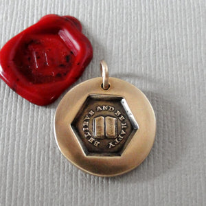 Believe And Be Happy Wax Seal Charm - Antique Wax Seal Jewelry Pendant Inspirational Have Faith Open Book