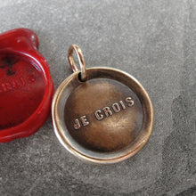 Load image into Gallery viewer, I Believe - Wax Seal Pendant - French motto antique wax seal jewelry charm - RQP Studio
