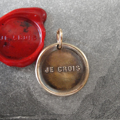 I Believe - Wax Seal Pendant - French motto antique wax seal jewelry charm - RQP Studio