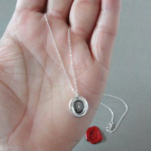 Load image into Gallery viewer, By Faith And Work - Miniature Silver Wax Seal Necklace - Victory Symbol Laurel
