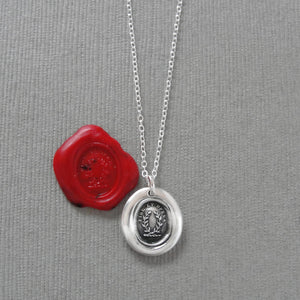 By Faith And Work - Miniature Silver Wax Seal Necklace - Victory Symbol Laurel