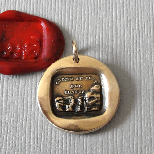 Calm in Storm - Wax Seal Charm - Antique Bronze Wax Seal Jewelry Pendant Stay Calm Motto