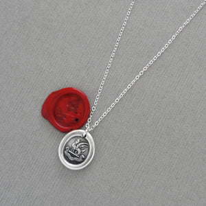 Foreseen Misfortunes Perish - Wax Seal Necklace With Cockatrice Antique Silver Jewelry