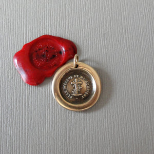 Cross Wax Seal Charm - Faith Uplifts & Supports antique wax seal jewelry pendant French motto