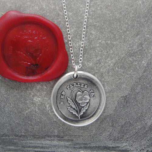 Do Not Tell - Silver Wax Seal Necklace - Forbidden Love Pansy - RQP Studio