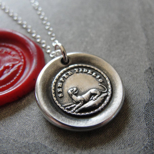 Always Faithful Dog Wax Seal Necklace in Silver Latin motto Semper Fidelis - RQP Studio