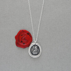 Dragon and Crown Silver Wax Seal Necklace - Protection Heraldic Jewelry
