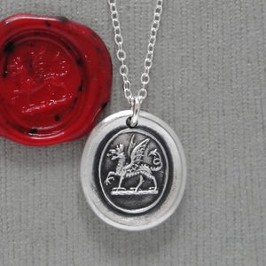 Dragon Wax Seal Necklace - Protection - Antique Wax Seal Charm Jewelry Heraldic Mythical Beast