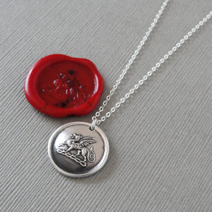 Dragon Wax Seal Necklace - Protection - Antique Wax Seal Jewelry Heraldic Mythical Beast