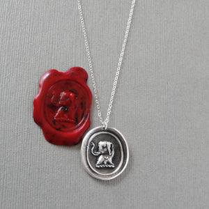 Good Luck Elephant - Silver Wax Seal Necklace - Strength Wit Fortune Symbol