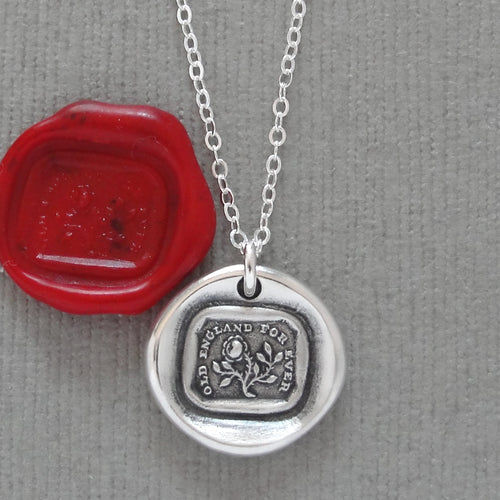 Old England For Ever - Silver Wax Seal Necklace - English Rose Symbol Jewelry