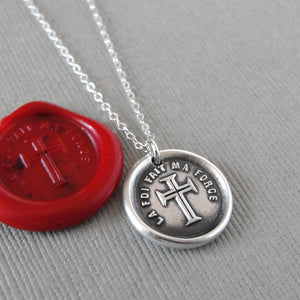 Faith Is My Strength Wax Seal Necklace - Antique Silver Cross Wax Seal Jewelry