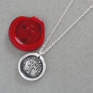 Faith Is My Strength Wax Seal Necklace - Antique Silver Cross Wax Seal Jewelry