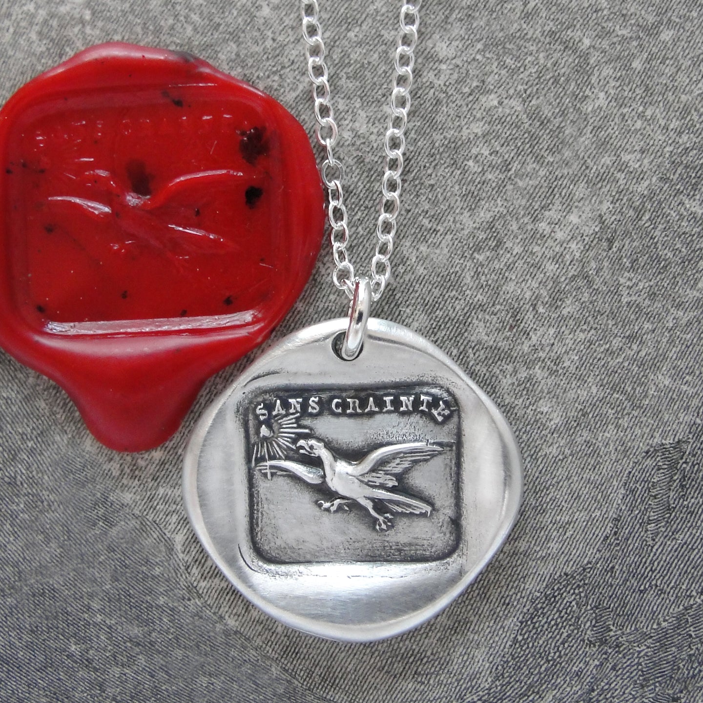 Fearless - Silver Wax Seal Necklace Eagle Soar Without Fear