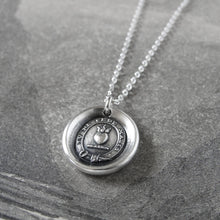 Load image into Gallery viewer, Yield Not To Misfortunes - Silver Wax Seal Necklace With Flaming Heart
