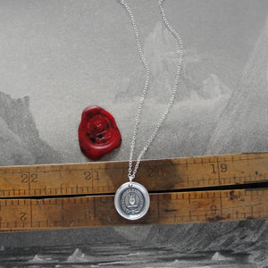 Yield Not To Misfortunes - Silver Wax Seal Necklace With Flaming Heart
