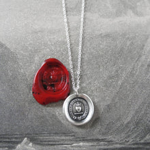 Load image into Gallery viewer, Yield Not To Misfortunes - Silver Wax Seal Necklace With Flaming Heart
