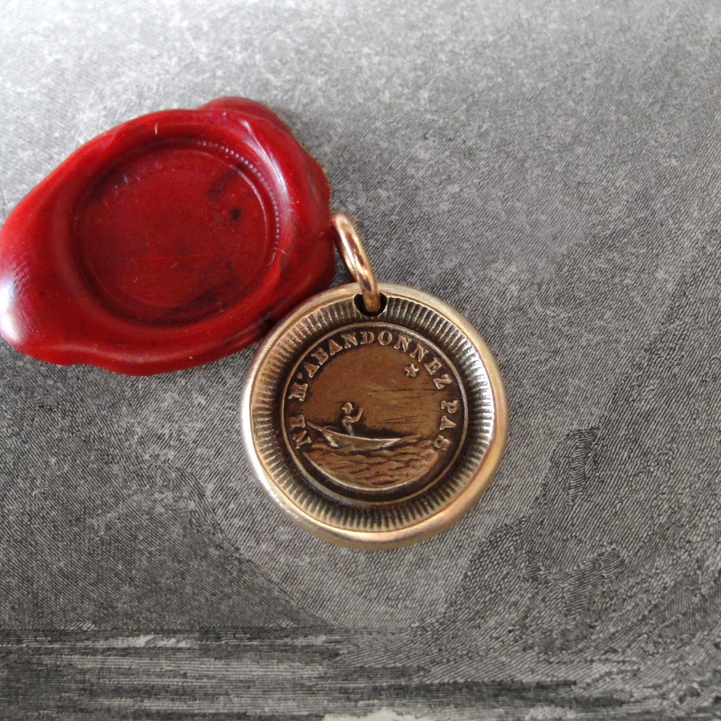 Bronze Wax Seal Pendant - Do Not Leave Me - figure guided by North Star - RQP Studio