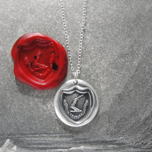 Load image into Gallery viewer, Fortune Favors The Brave - Silver Wax Seal Necklace Sword Strength Symbol
