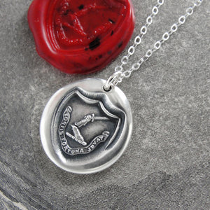 Fortune Favors The Brave - Silver Wax Seal Necklace Sword Strength Symbol