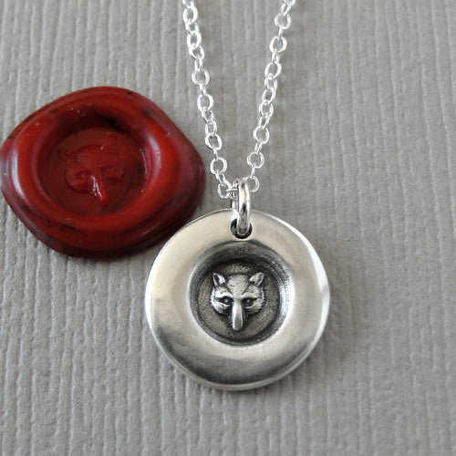 Tiny Fox Mask Wax Seal Necklace In Silver Symbolizing Wisdom Wit - RQP Studio