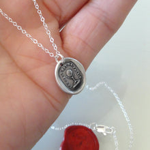 Load image into Gallery viewer, The World Is My Home - Silver Wax Seal Necklace - Globe Trotter Gallivanter Traveler - RQP Studio
