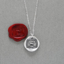 Load image into Gallery viewer, GOAT Wax Seal Necklace - Greatest Of All Time - Antique Silver Wax Seal Jewelry French Motto
