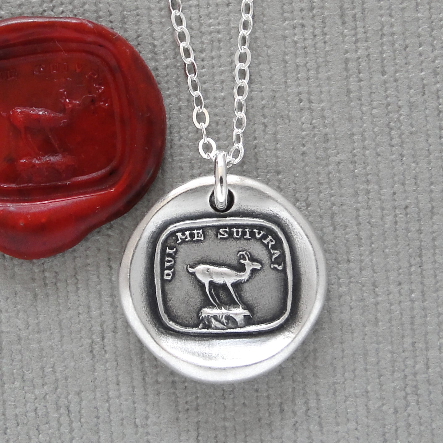 GOAT Wax Seal Necklace - Greatest Of All Time - Antique Silver Wax Seal Jewelry French Motto