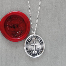 Load image into Gallery viewer, God&#39;s Grace Uplifts Wax Seal Necklace In Silver - Antique Wax Seal Jewelry Latin Motto Cross Heart Faith
