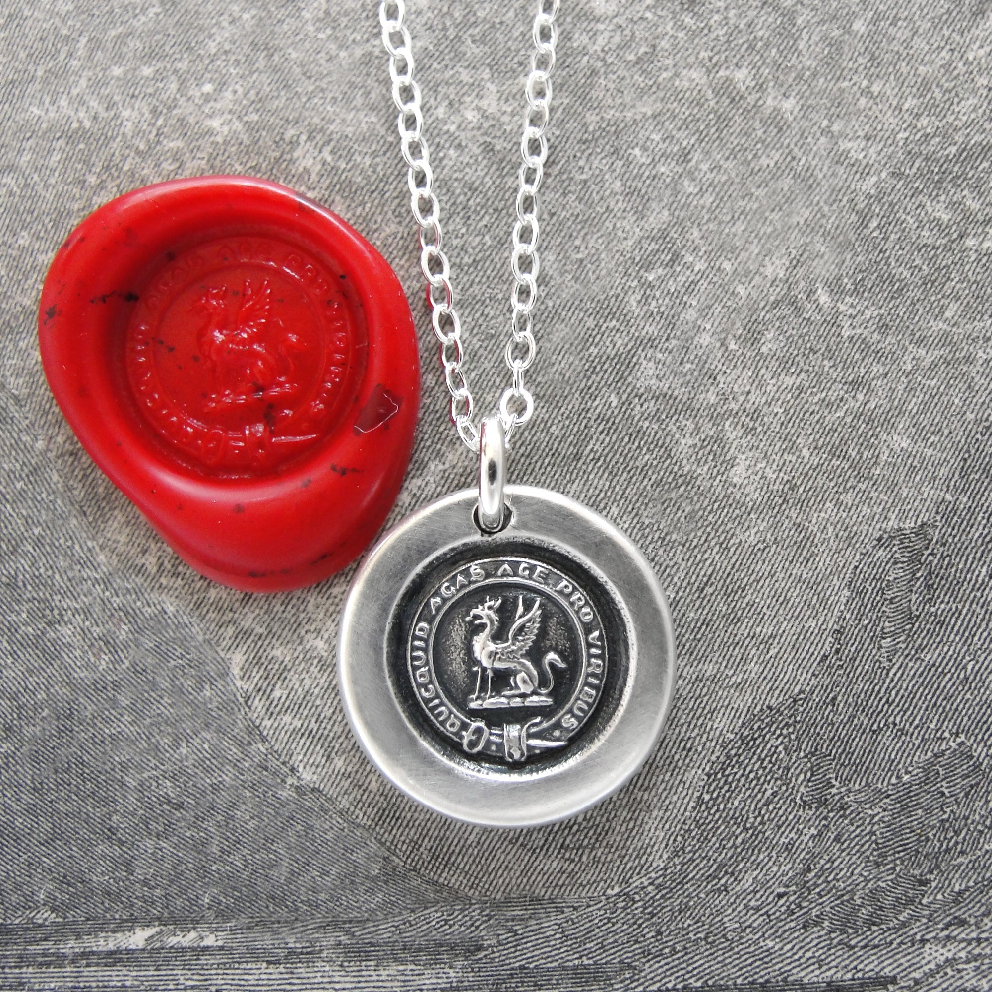 Give It Your All - Silver Griffin Wax Seal Necklace - Strength