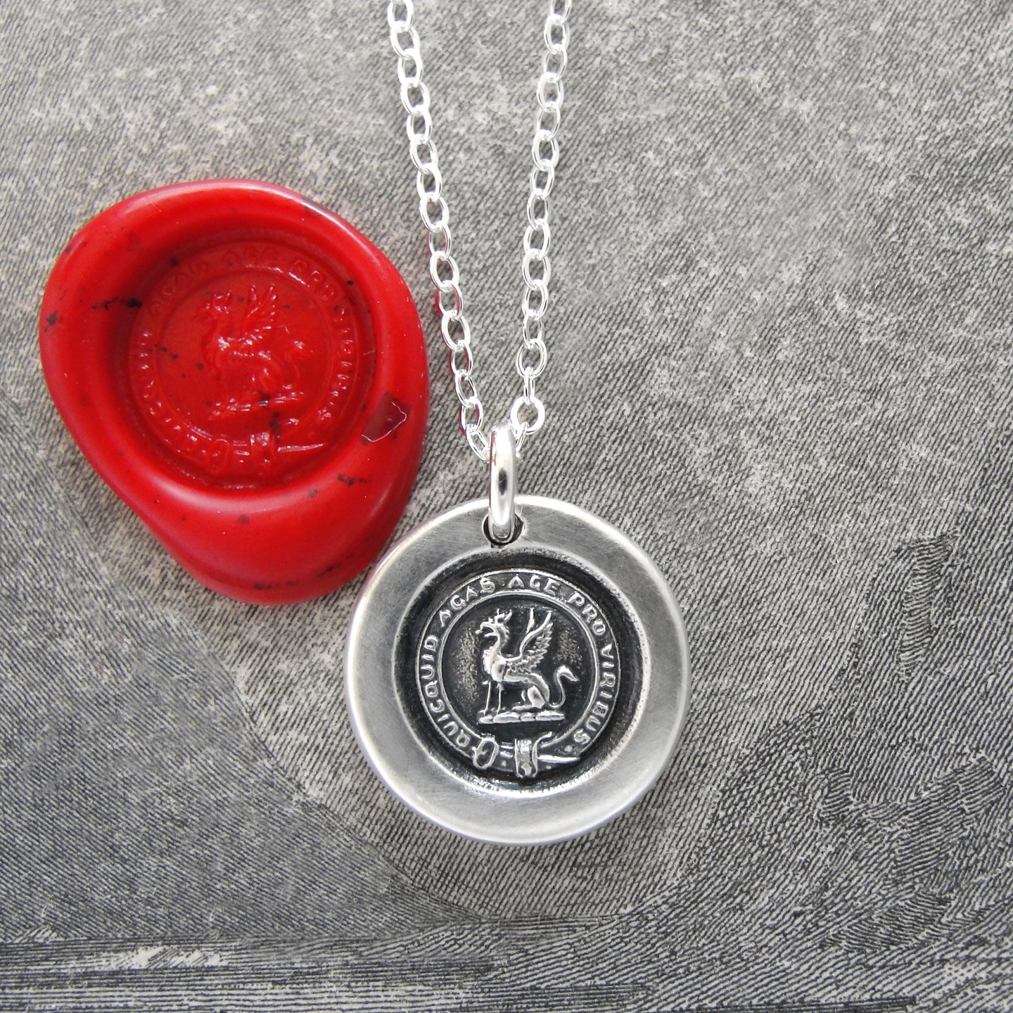 Give It Your All - Silver Griffin Wax Seal Necklace - Strength Symbol 