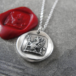 An Uncommon Person - Silver Griffin Wax Seal Necklace With Stars - RQP Studio