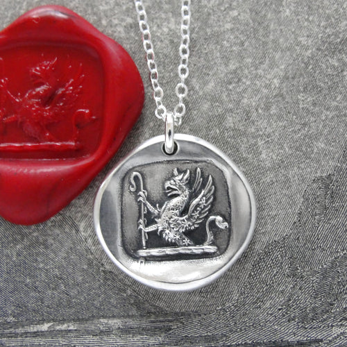 An Uncommon Person - Silver Griffin Wax Seal Necklace With Stars - RQP Studio