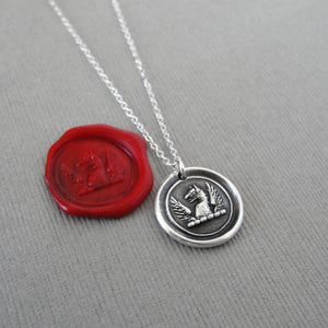 Griffin Wings Wax Seal Necklace Protection Symbol - Antique Silver Wax Seal Jewelry - Strength Courage