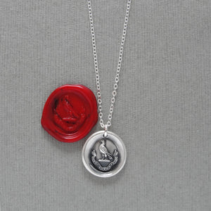 Perseverance - Silver Wax Seal Necklace Tiny Hawk - Keep Going Achieve Goals