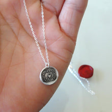 Load image into Gallery viewer, Wax Seal Necklace In Silver Heart Arrow - Only One Wounds Me - True Love - RQP Studio
