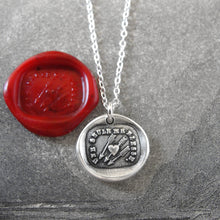 Load image into Gallery viewer, Wax Seal Necklace In Silver Heart Arrow - Only One Wounds Me - True Love - RQP Studio
