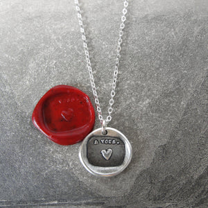 Silver Heart Wax Seal Necklace - My Heart Is Yours motto - RQP Studio