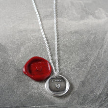 Load image into Gallery viewer, Silver Heart Wax Seal Necklace - My Heart Is Yours motto - RQP Studio
