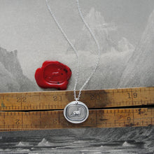 Load image into Gallery viewer, Heraldic Cat Silver Wax Seal Necklace - Liberty Vigilance Courage
