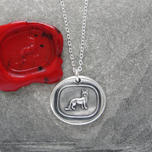 Load image into Gallery viewer, Heraldic Cat Silver Wax Seal Necklace - Liberty Vigilance Courage
