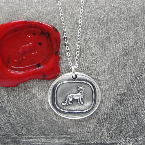 Heraldic Cat Silver Wax Seal Necklace - Liberty Vigilance Courage