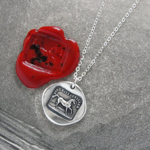 Silver Horse Wax Seal Necklace - High Spirited Equestrian Antique Wax Seal Jewelry - RQP Studio